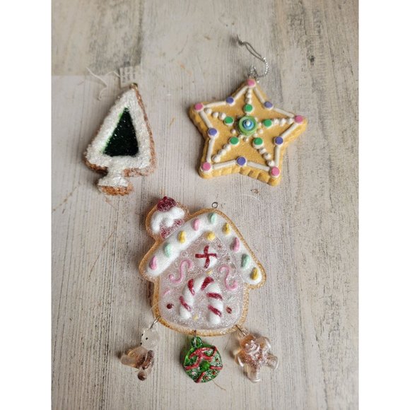Glitter cannon falls gingerbread house Cookie Tree star set ornament Xmas - Picture 5 of 8